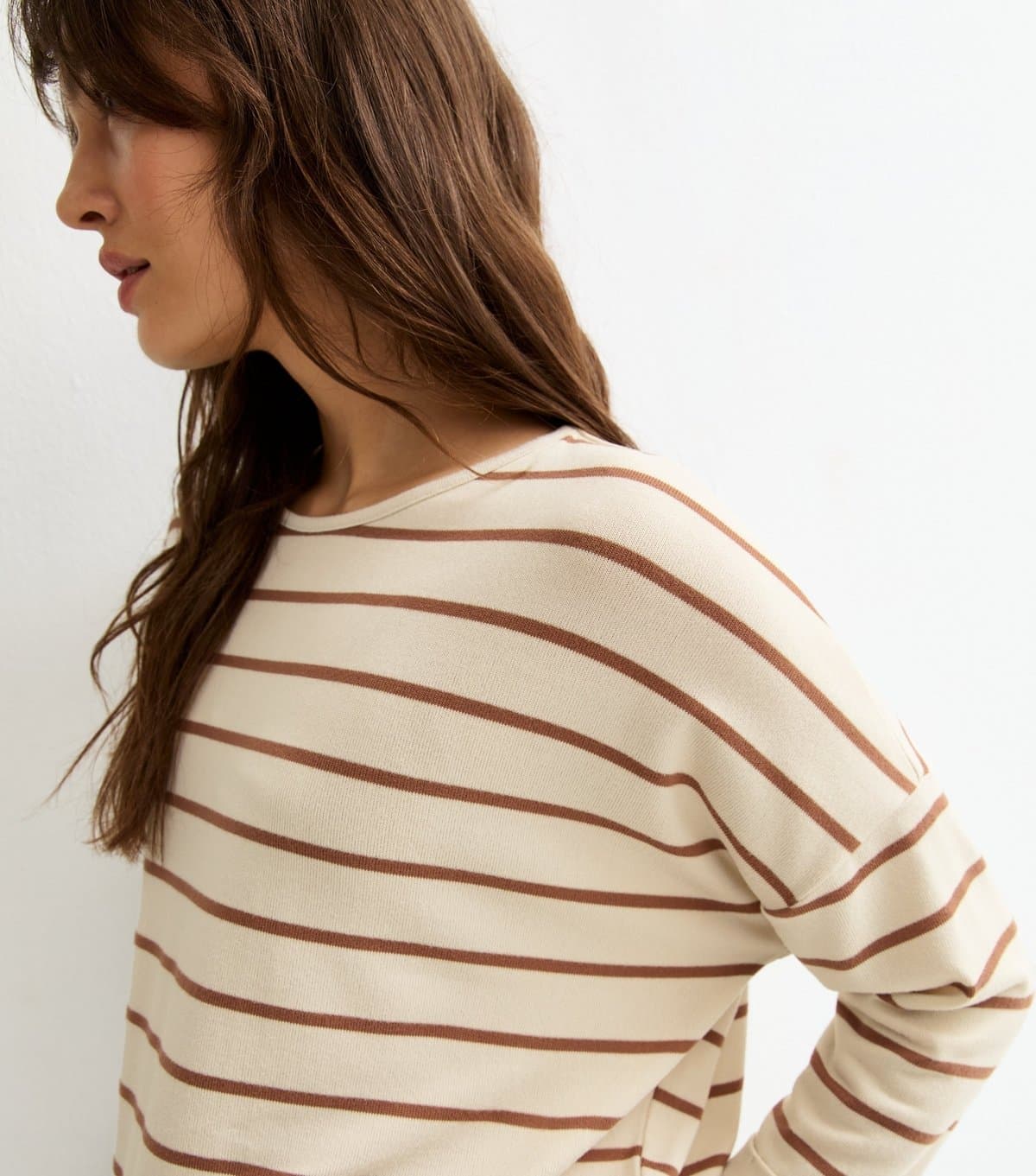 New Look Women's Tall Cream Striped Cropped Sleeve Top New Look