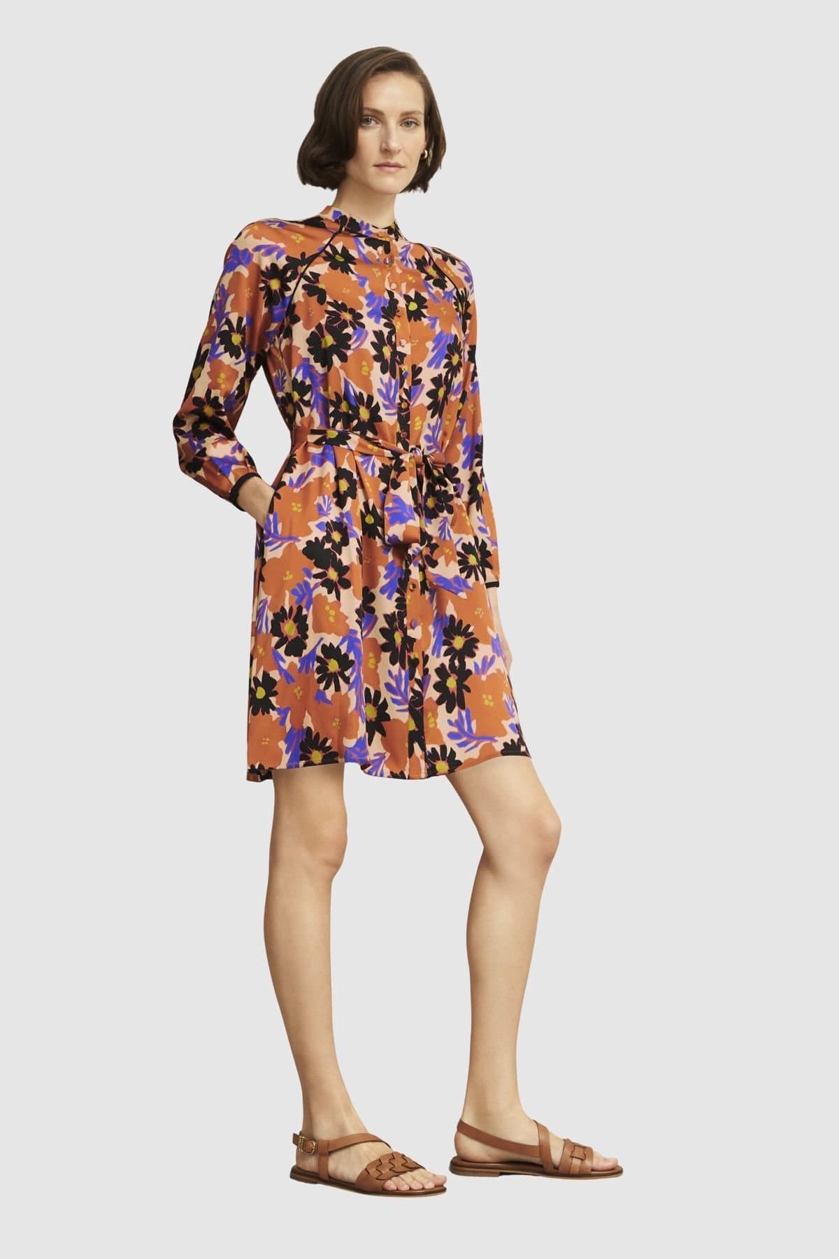 Hobbs London Hobbs London Women's Coworth Floral Belted Mini Dress in Light Brown