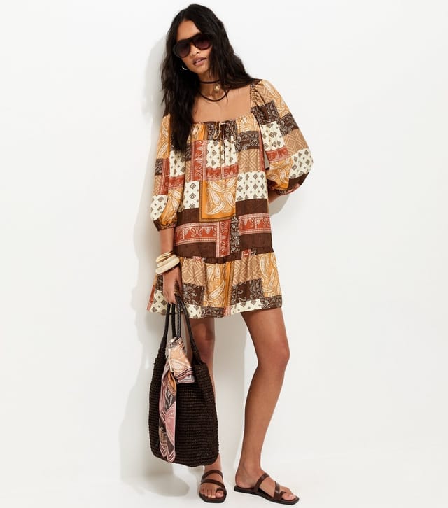 New Look Women's Brown Patchwork Print Smock Mini Dress New Look - 2