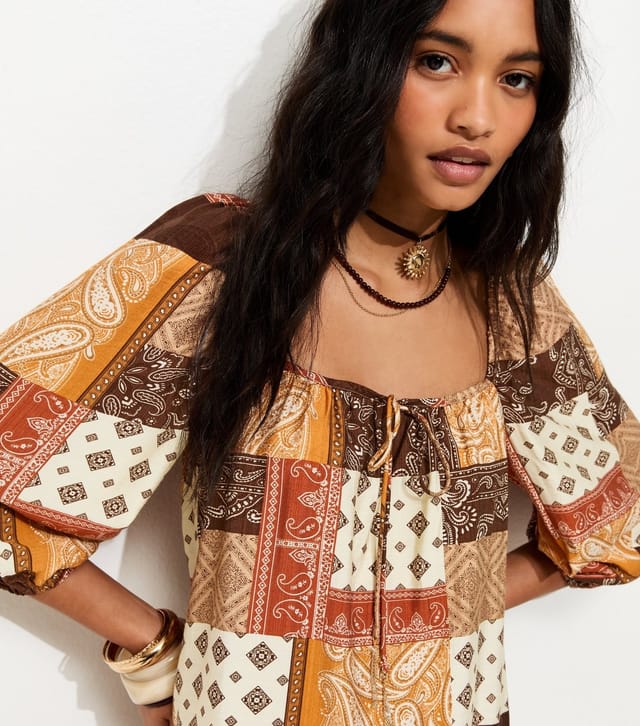 New Look Women's Brown Patchwork Print Smock Mini Dress New Look - 3