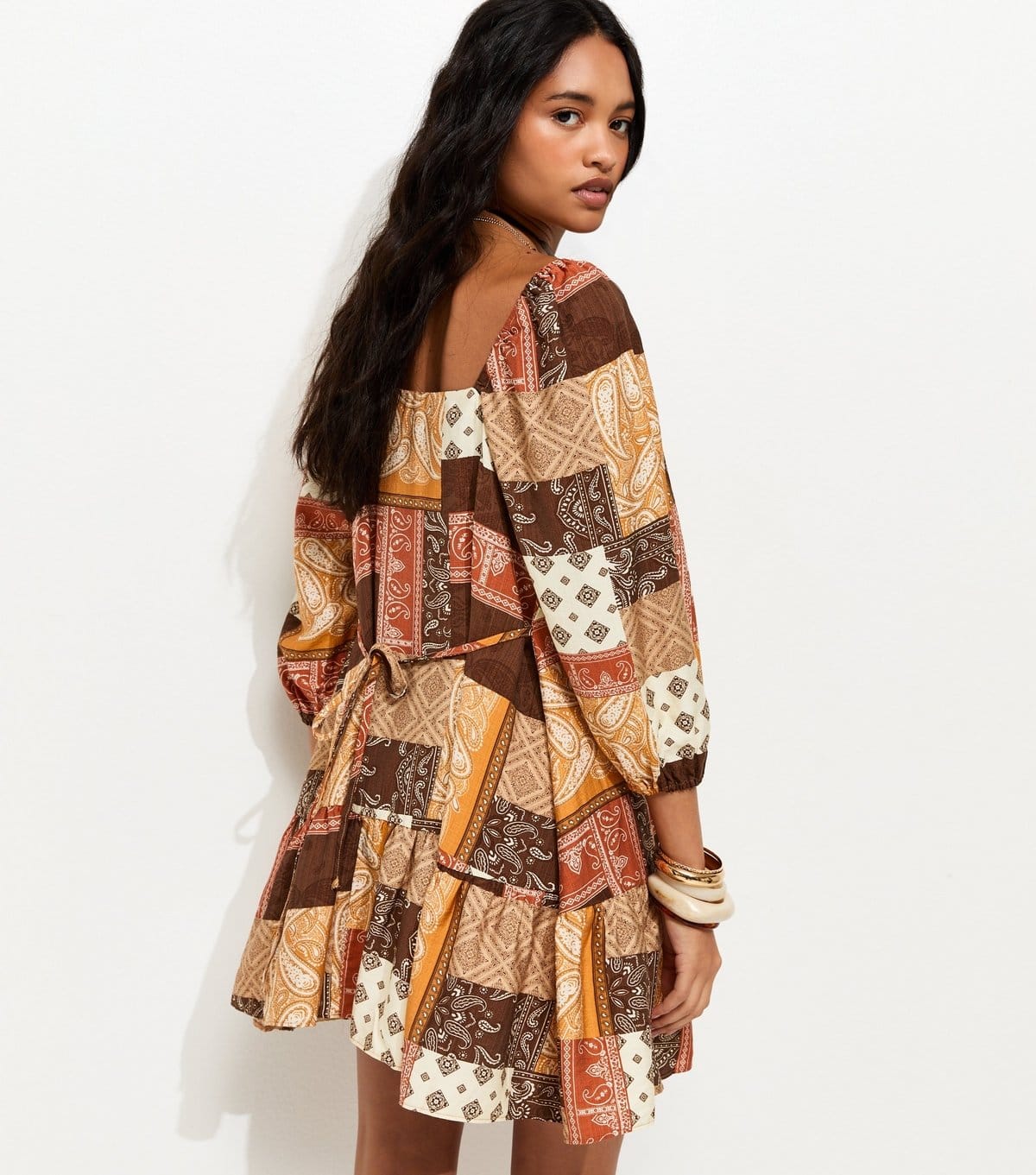 New Look Women's Brown Patchwork Print Smock Mini Dress New Look - 4