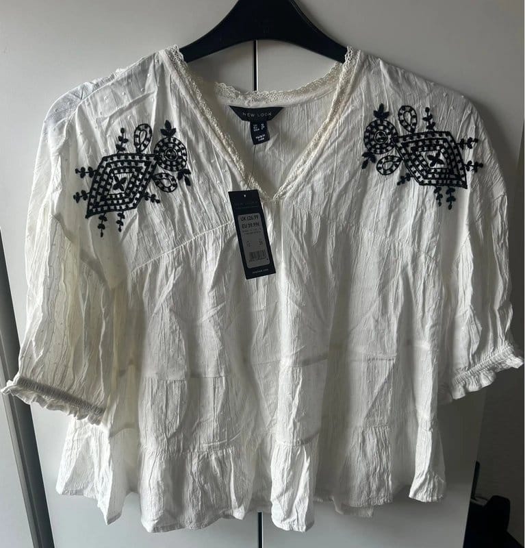 New Look White Textured Embroidered Tiered Top