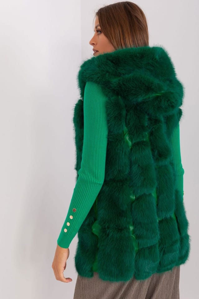 Love Lace Love Lace Women's Hooded Faux Fur Polyester Vest with Pockets Style 187596 in Green - 3