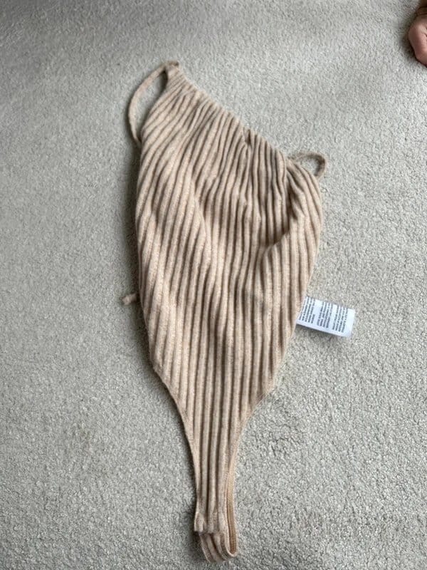 ASOS Beige Ribbed One-Shoulder Bodysuit