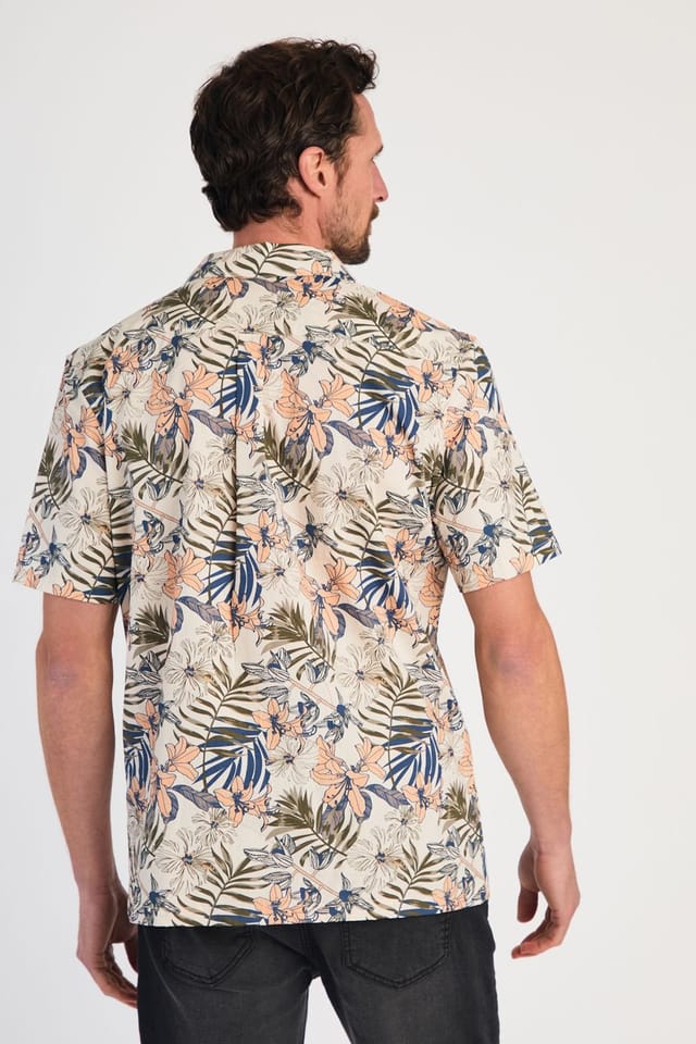 Tokyo Laundry Tokyo Laundry Men's Cotton Printed Poplin Short Sleeve Shirt in Cream - 2