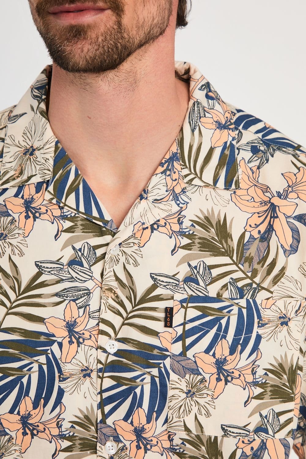 Tokyo Laundry Tokyo Laundry Men's Cotton Printed Poplin Short Sleeve Shirt in Cream - 4