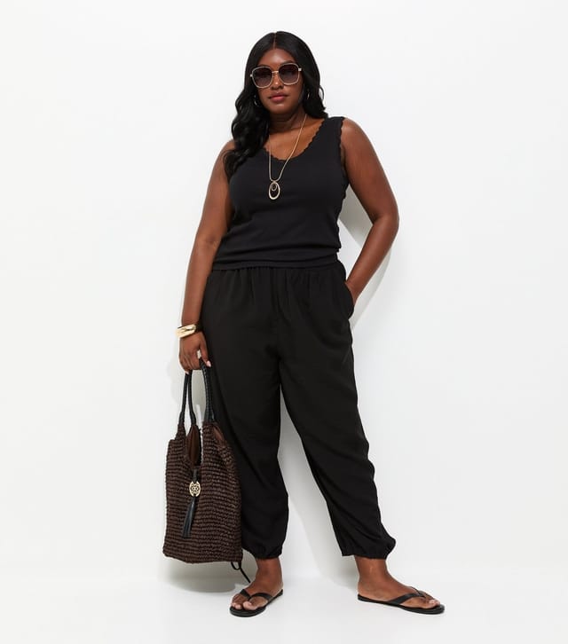 New Look Women's Plus Size Black Lace Trim Vest Top Curves New Look - 2