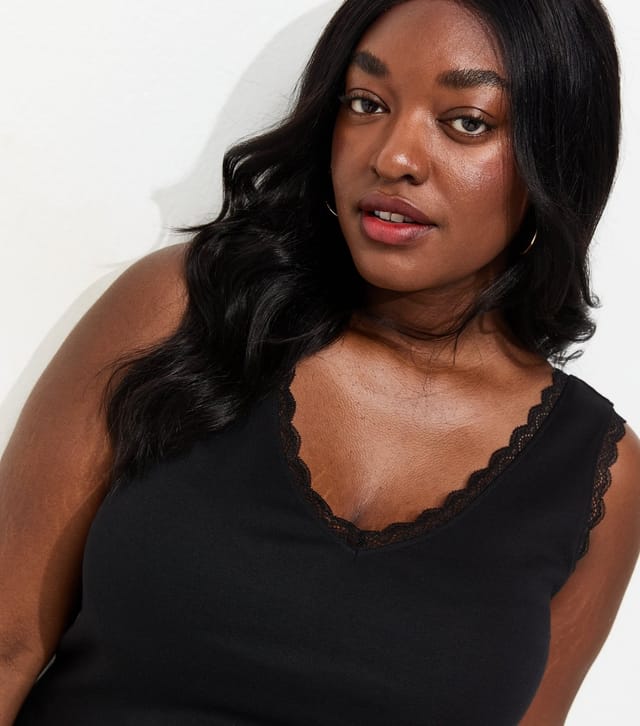 New Look Women's Plus Size Black Lace Trim Vest Top Curves New Look - 3