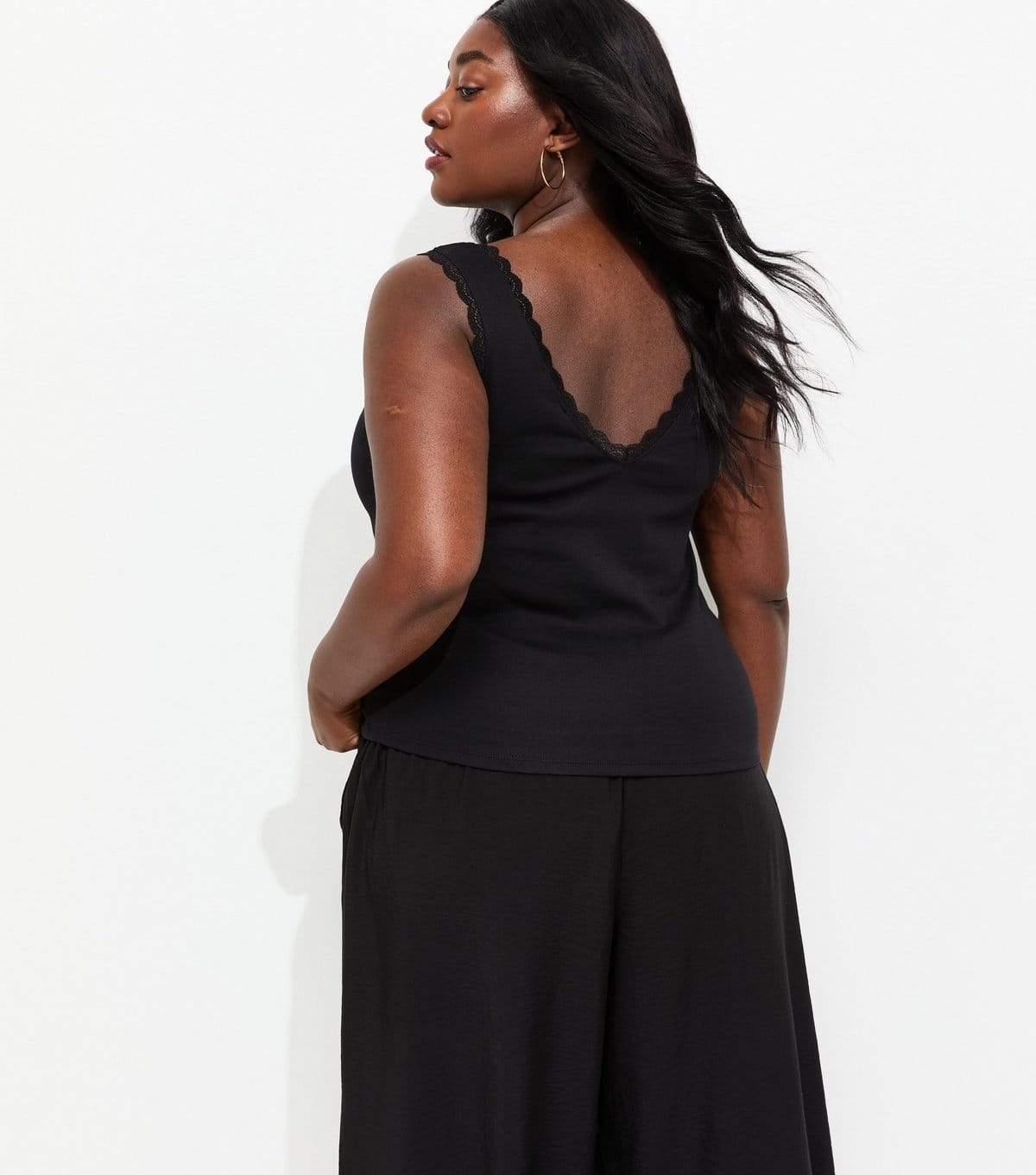 New Look Women's Plus Size Black Lace Trim Vest Top Curves New Look - 4