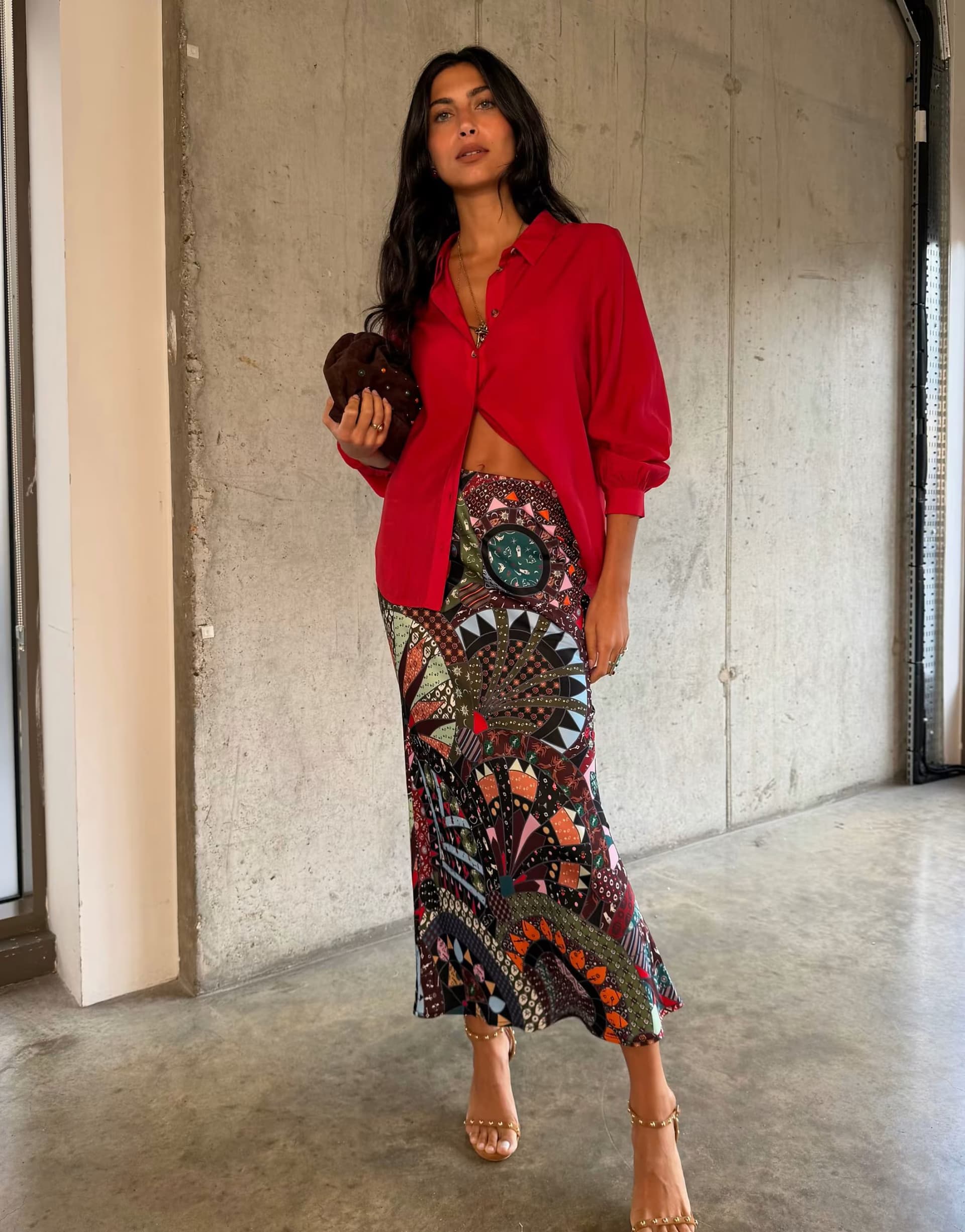 ASOS Never Fully Dressed Dorris satin bias elasticated waist maxi skirt in tile print