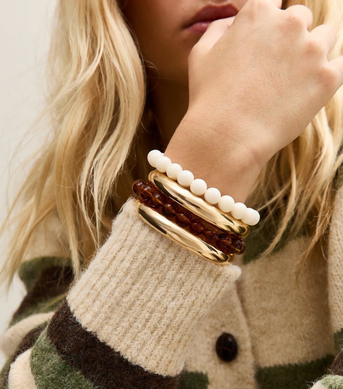 New Look New Look Gold Resin Beaded Bangles Pack of 4