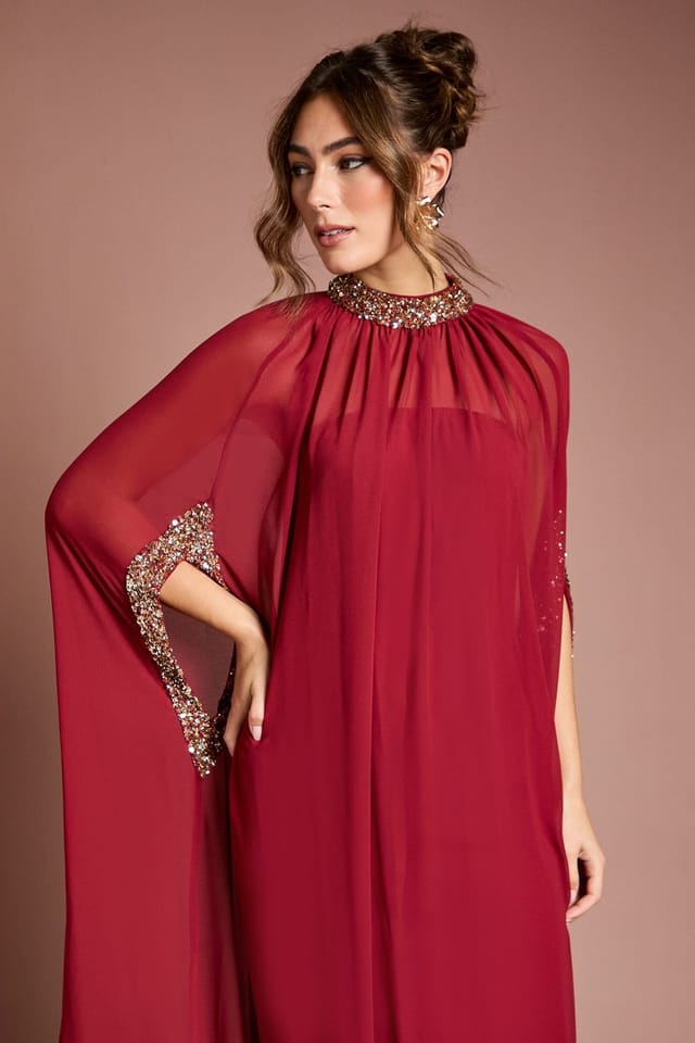 Coast Coast Women's Muse Chiffon Cape Dress in Wine - 2