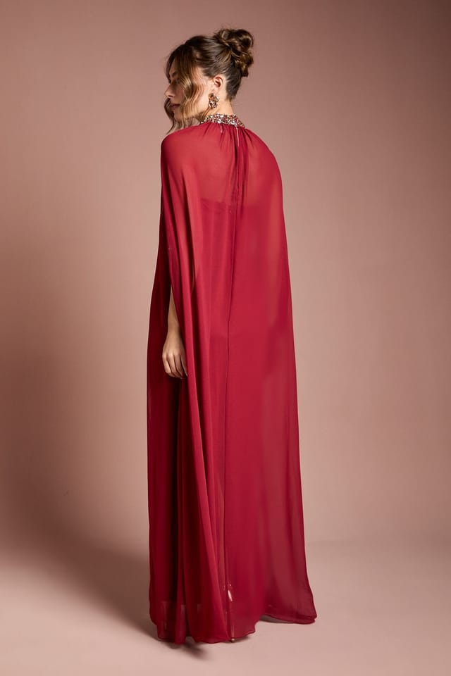 Coast Coast Women's Muse Chiffon Cape Dress in Wine - 3