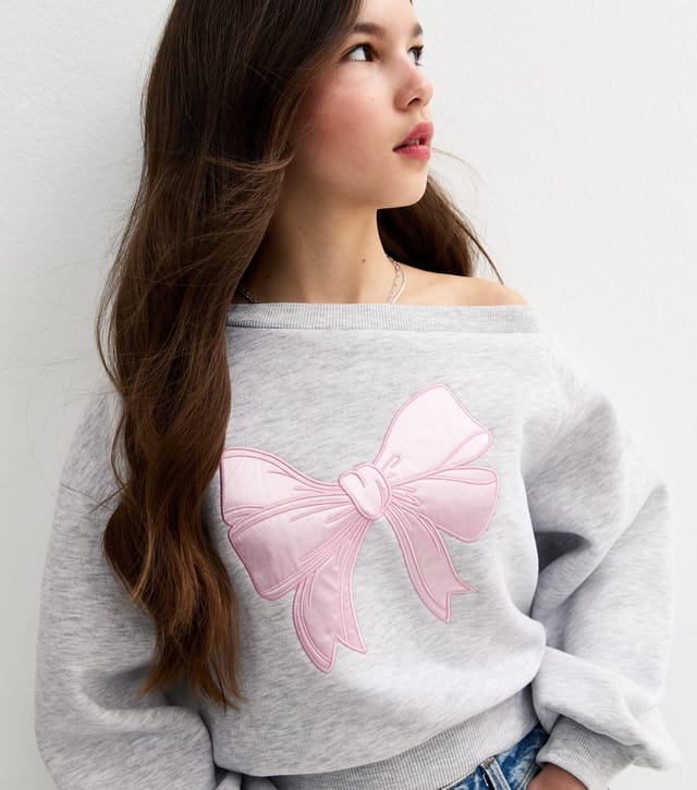 New Look Girls' Grey Satin Bow Off Shoulder Sweatshirt New Look - 2