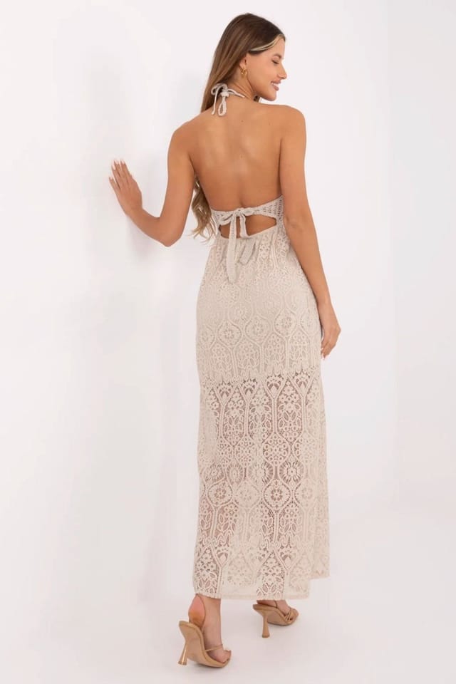 Love Lace Love Lace Women's Boho Lace Maxi Summer Dress with Padded Cups in Beige - 3