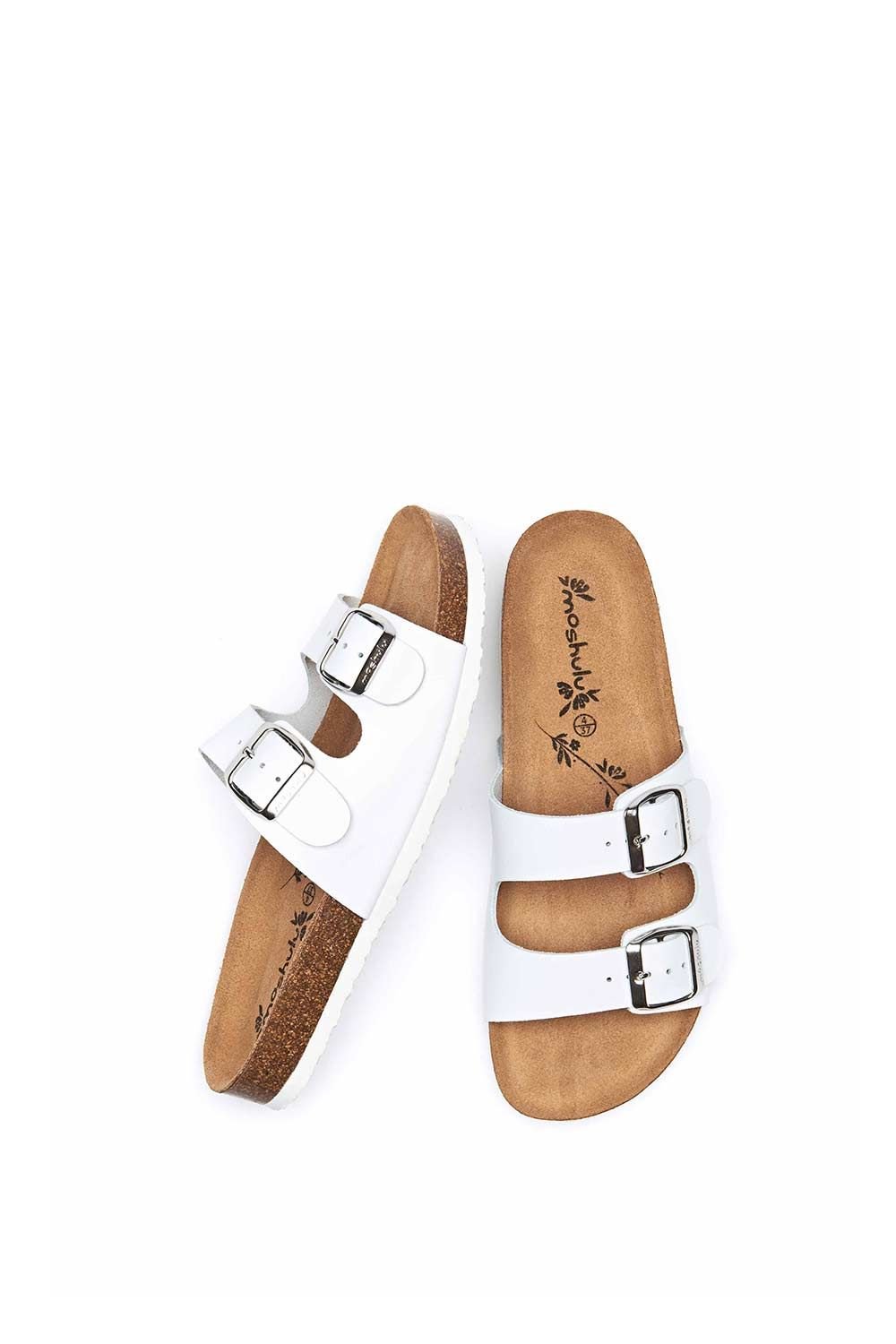 Moshulu Moshulu Women's 'Danube 2' Leather Cork Footbed Mule Sandals in White - 2