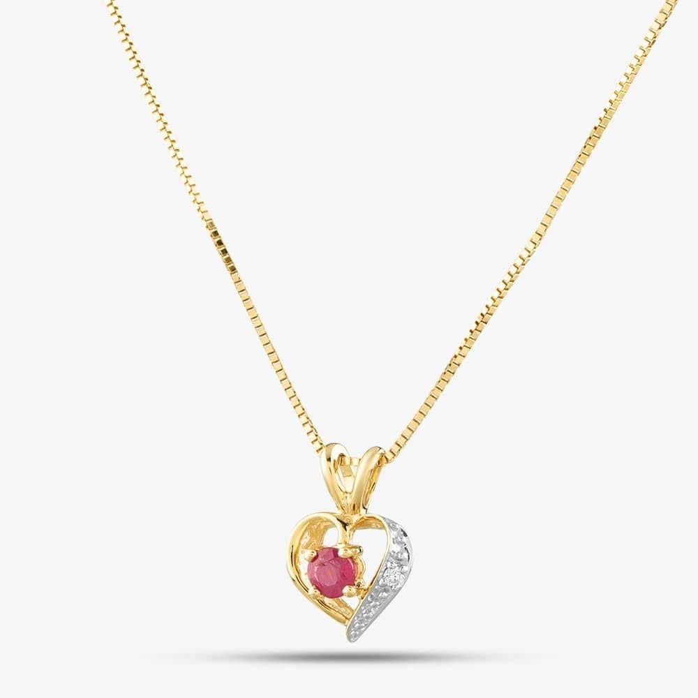 T.H.Baker T.H.Baker Women's 9ct Yellow Gold Ruby & Diamond Heart Necklace LT13070C RUBY