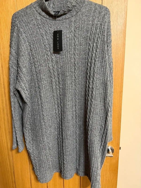 New Look New Look Grey Knitted Jumper Dress Size 18