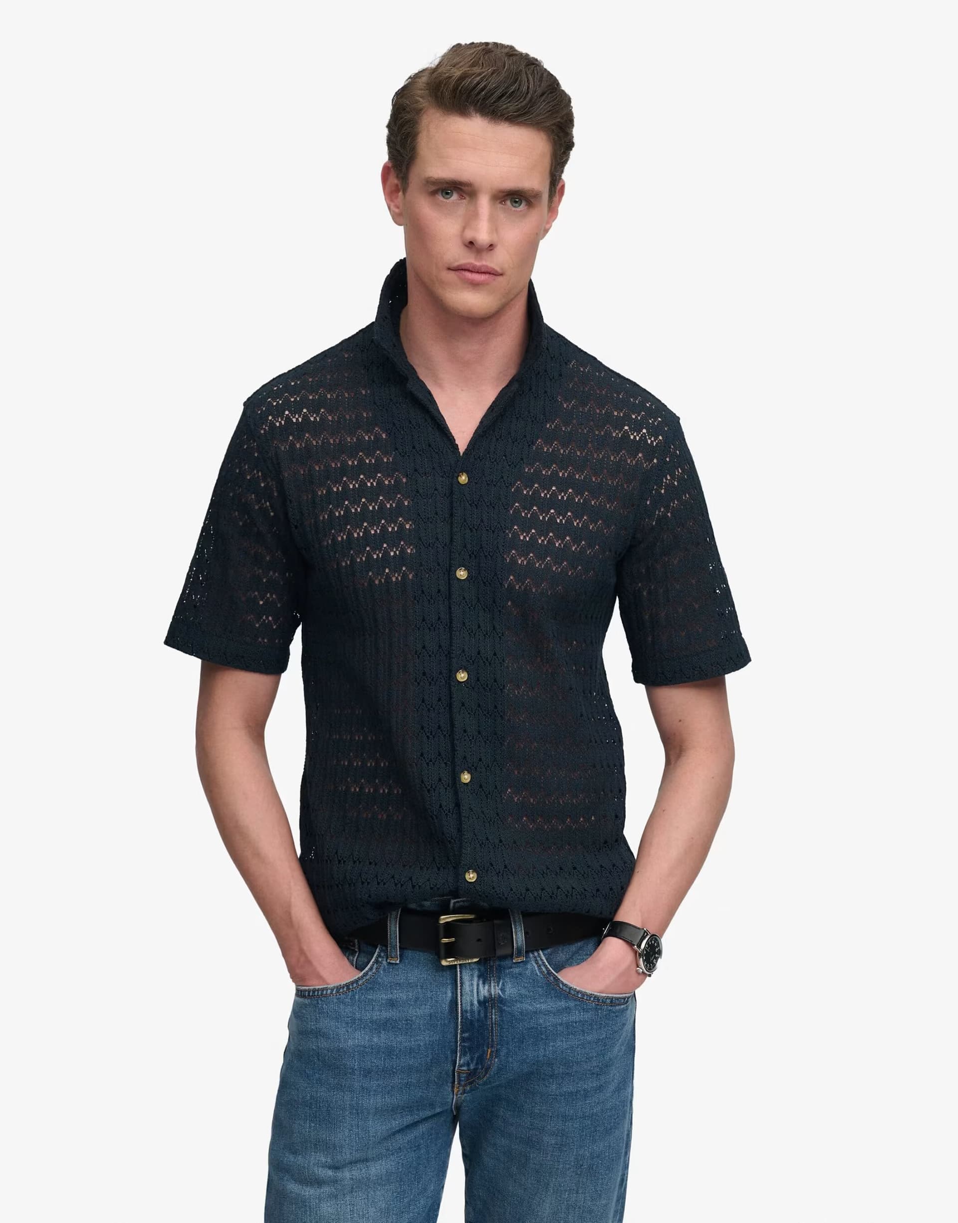 ASOS Superdry Knitted texture shirt in navy crochet