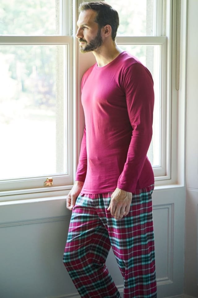 British Boxers British Boxers Men's "Beet Red" Cotton Jersey Long Sleeve Top in Dark Red - 2
