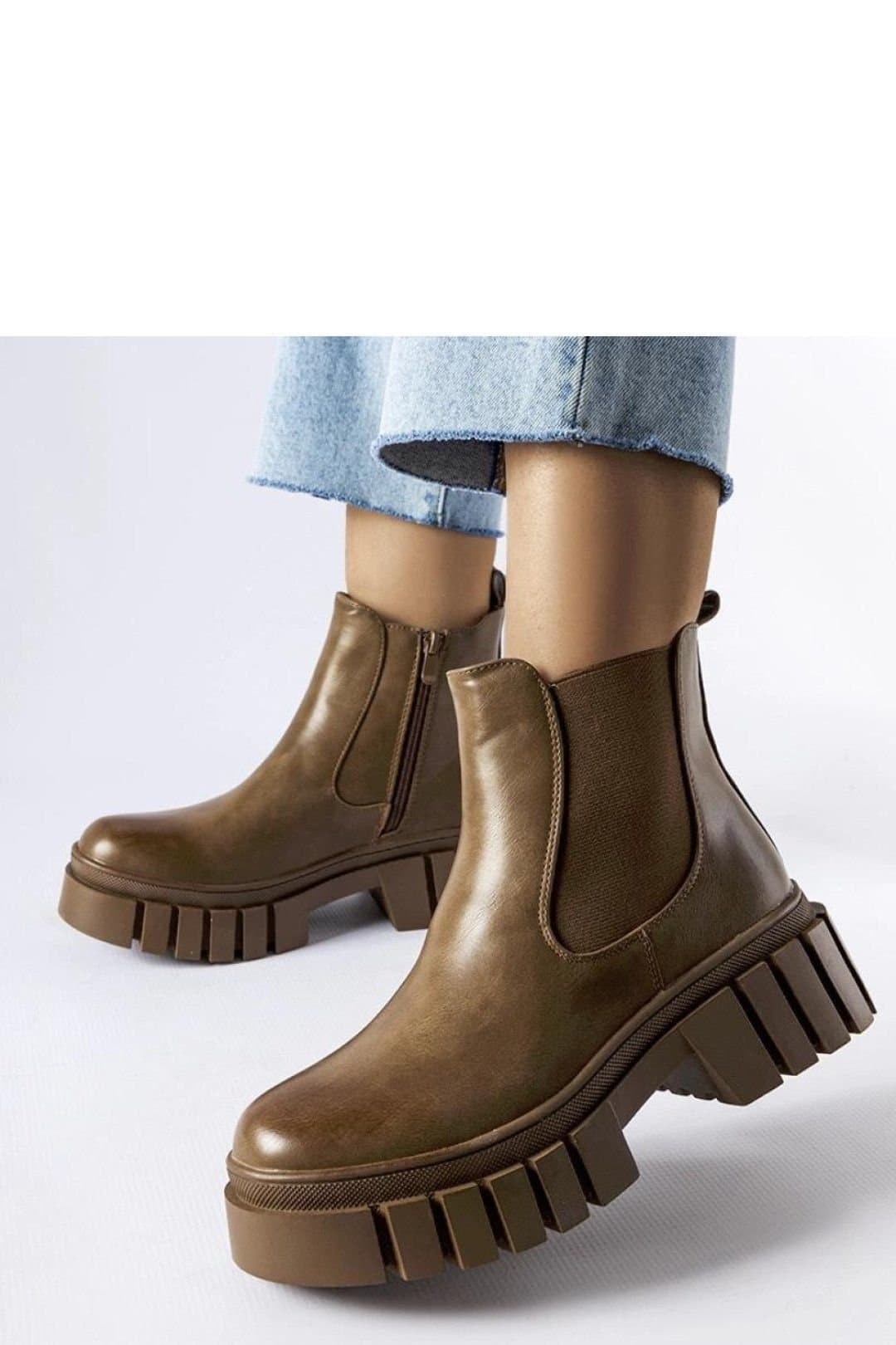 Love Lace Love Lace Brown Platform Ankle Boots with Rubber Sole & Zipper