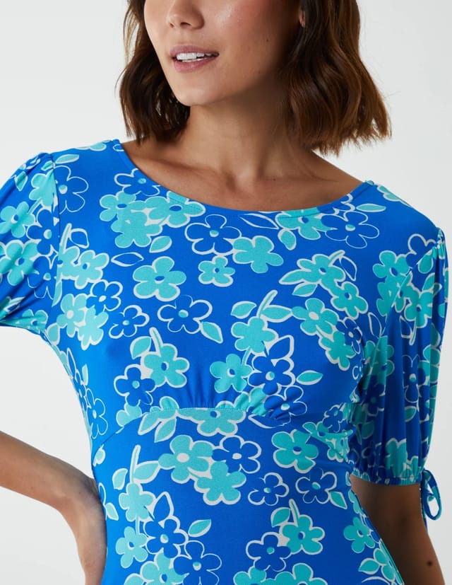 Blue Vanilla Crew Neck Midi Dress With Scrunchie Back Detail - 2
