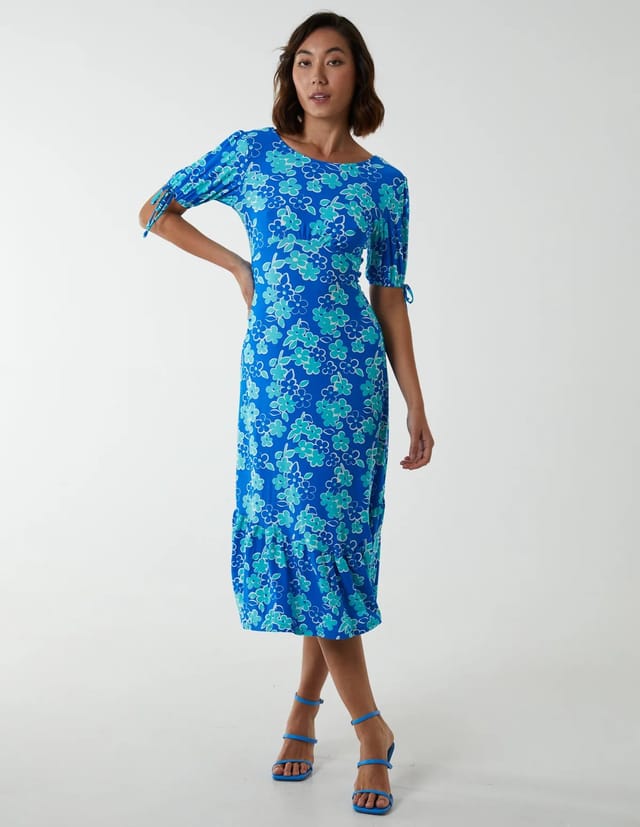 Blue Vanilla Crew Neck Midi Dress With Scrunchie Back Detail - 3