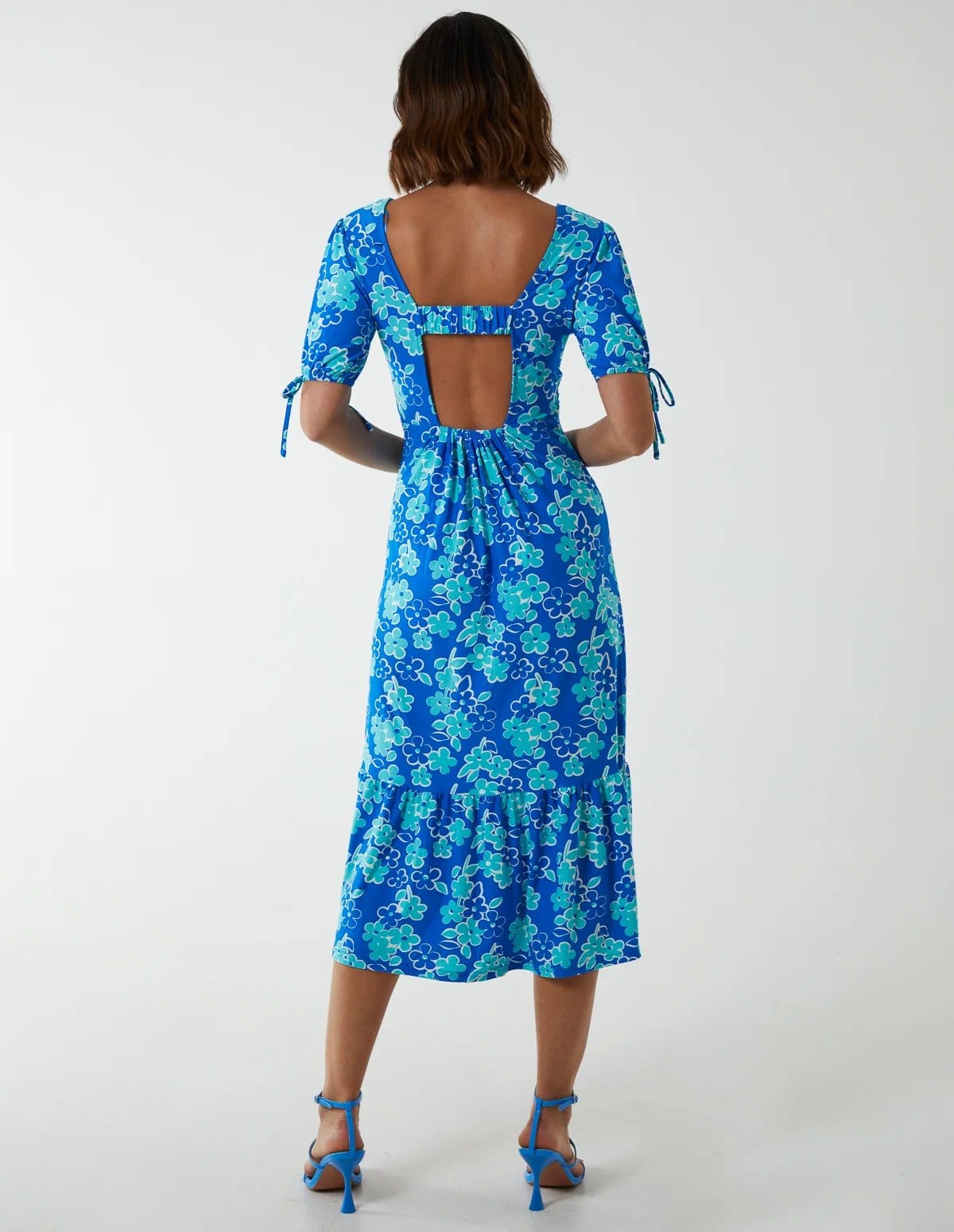 Blue Vanilla Crew Neck Midi Dress With Scrunchie Back Detail - 4