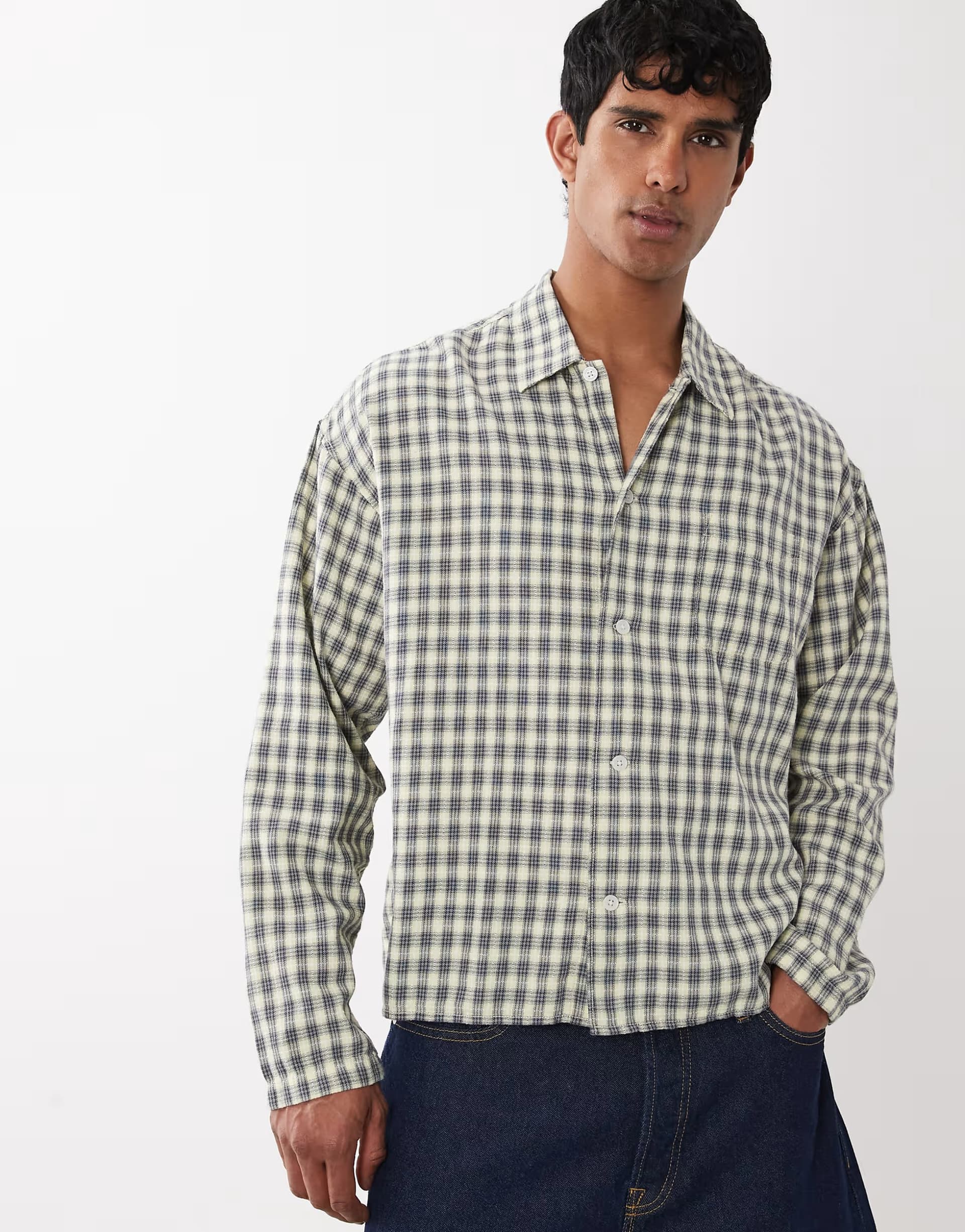 ASOS Jack & Jones long sleeve cotton shirt in yellow check