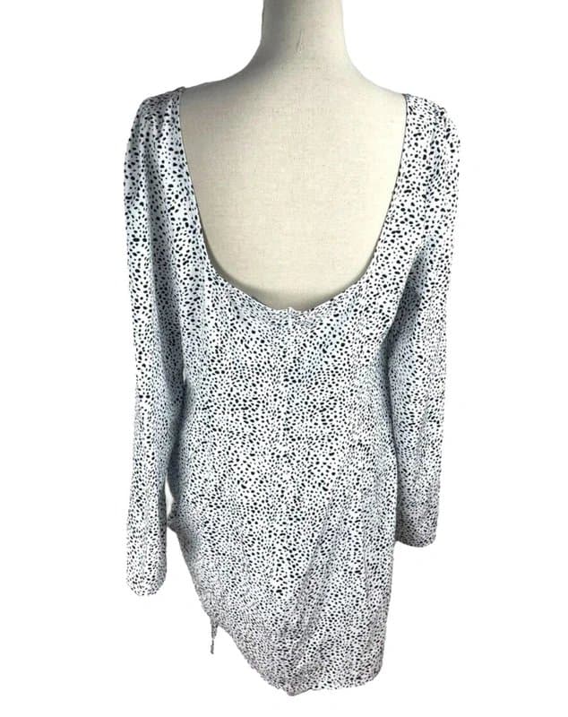 PrettyLittleThing PLT Dalmatian Print Ruched Mini Dress Women’s UK Size 16 Square Neck Scoop Back
