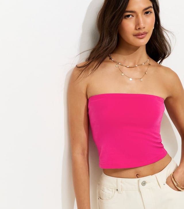 New Look Women's Bright Pink Jersey Bandeau Top New Look - 2