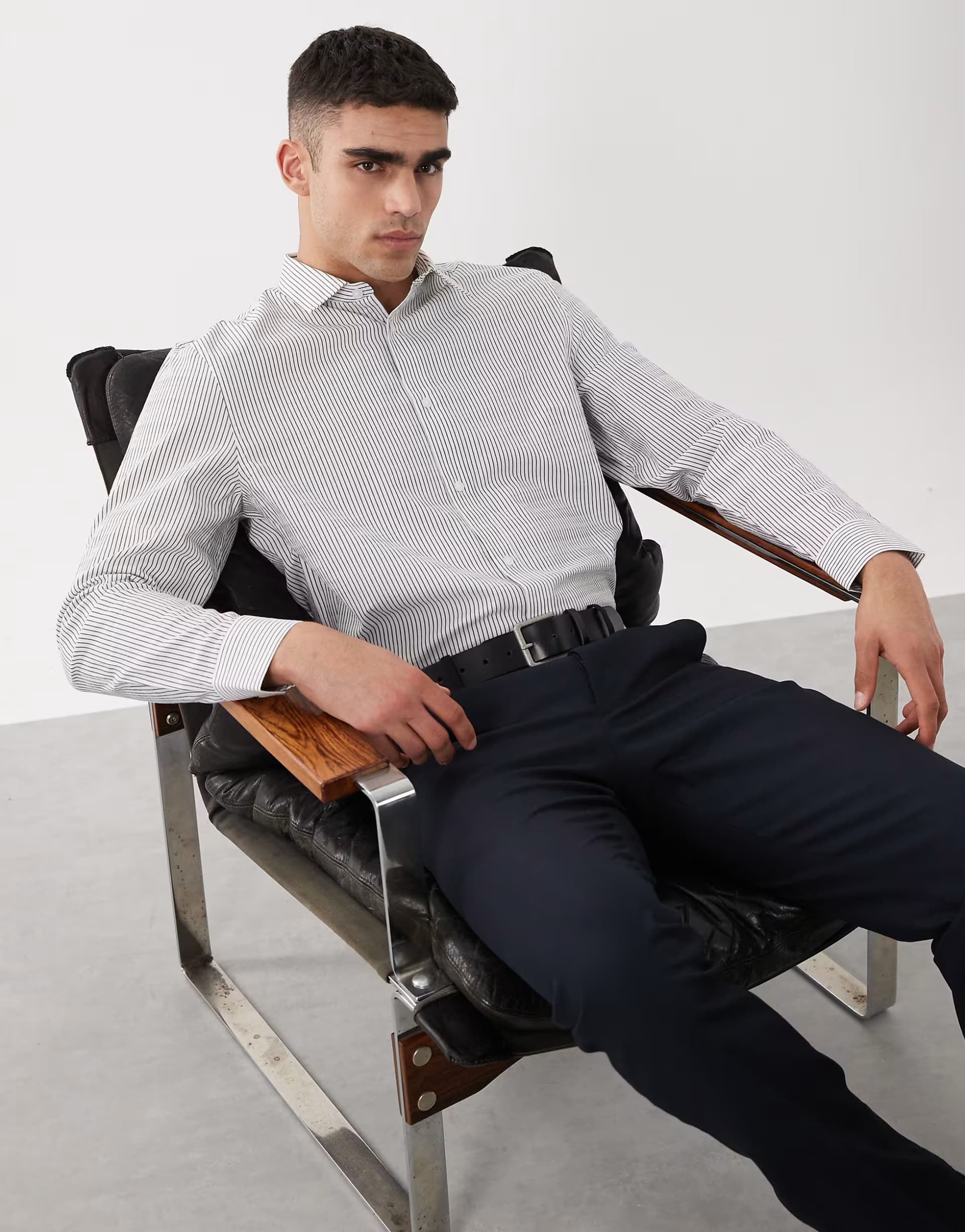 ASOS ASOS DESIGN regular fit smart shirt in navy stripe