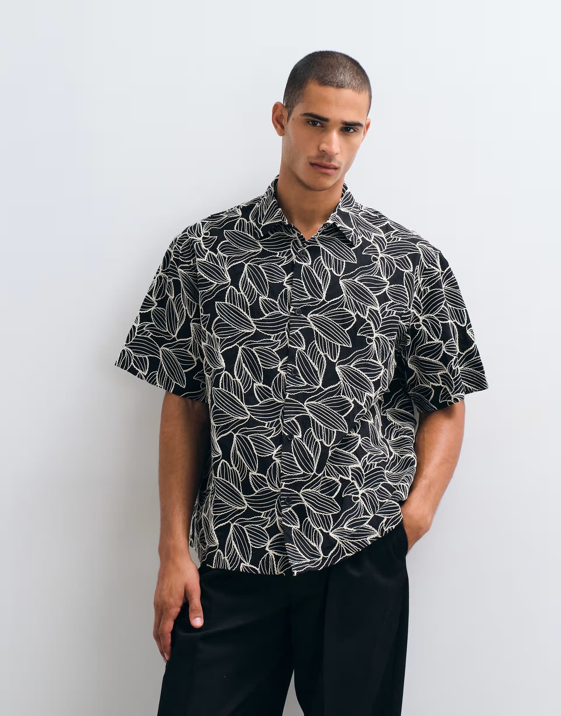 ASOS ASOS DESIGN Premium co-ord relaxed shirt with all over floral embroidery in black
