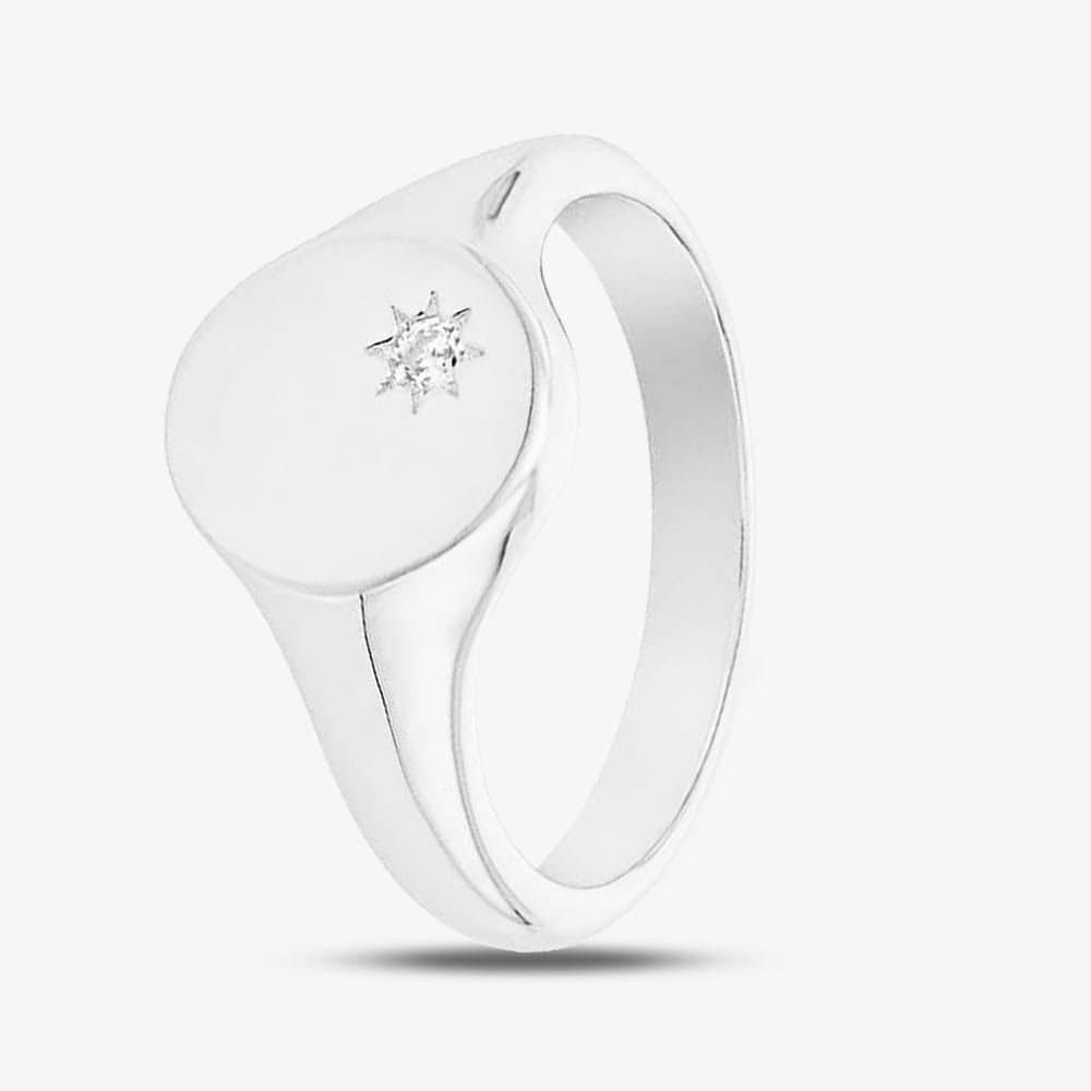 T.H.Baker T.H.Baker Women's Sterling Silver Crystal Signet Ring