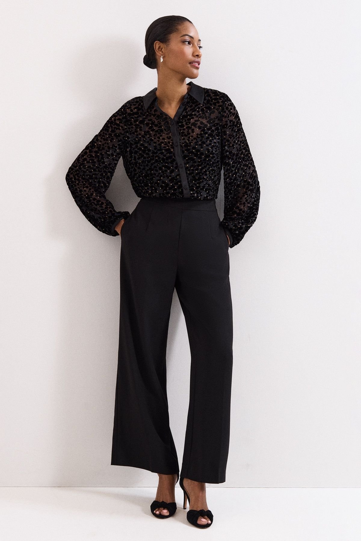 Phase Eight Phase Eight Women's Della Burnout Shirt in True Black - 3