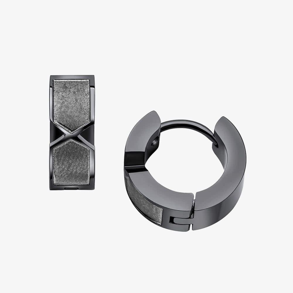 Fred Bennett Fred Bennett Men's Stainless Steel Gunmetal Chevron Hoop Earrings E6396 in Black