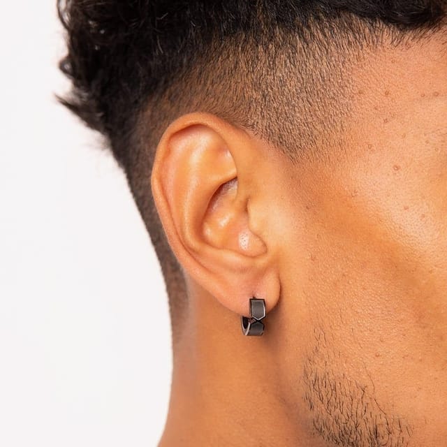 Fred Bennett Fred Bennett Men's Stainless Steel Gunmetal Chevron Hoop Earrings E6396 in Black - 2