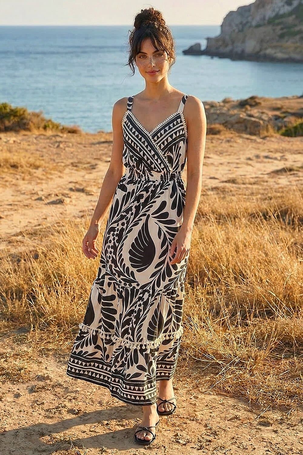 Dusk Dusk Women's Abstract Twist Maxi Dress in Black