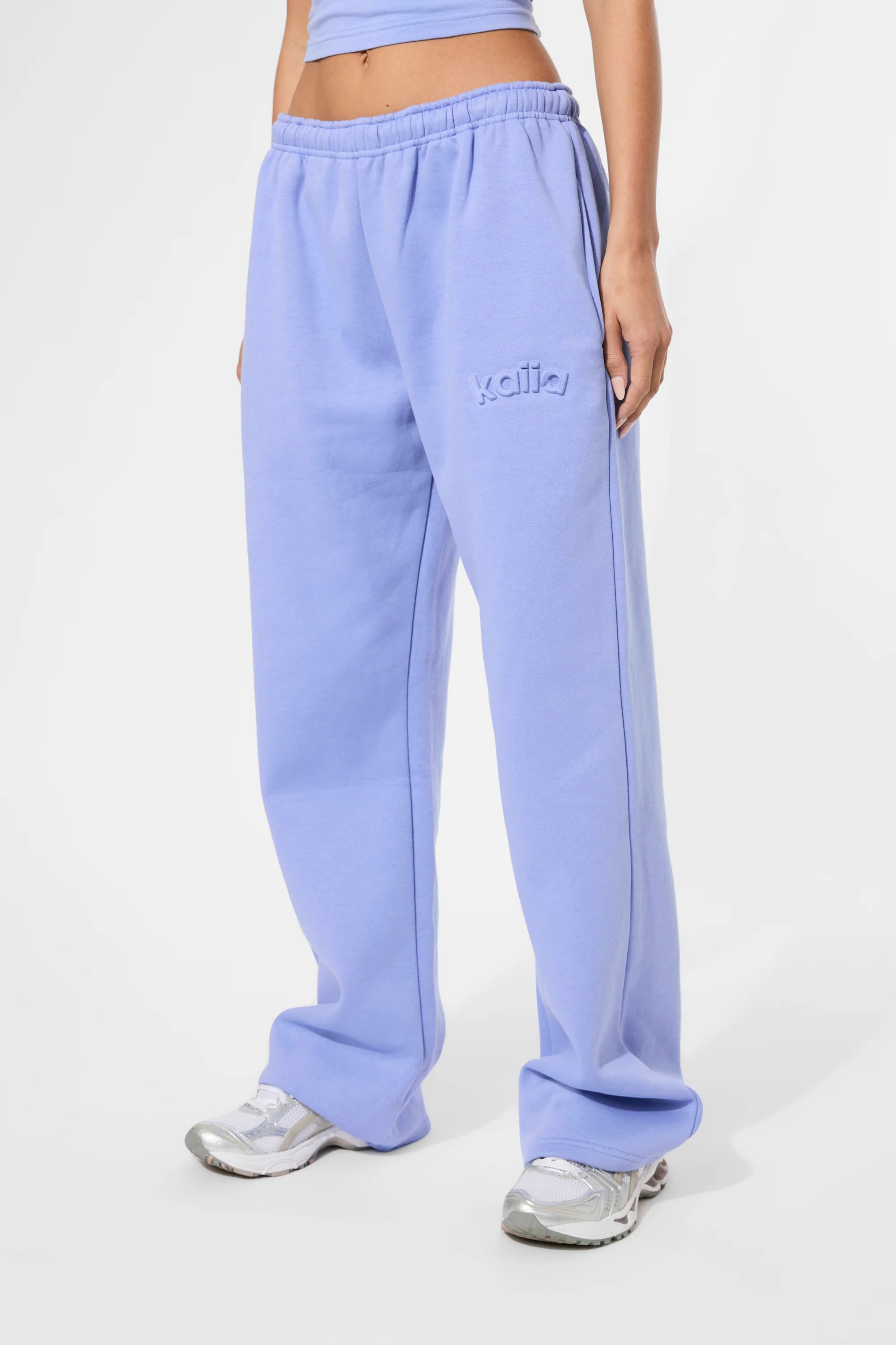 Kaiia Kaiia Embossed Logo Wide Leg Joggers Cornflower Blue - 2