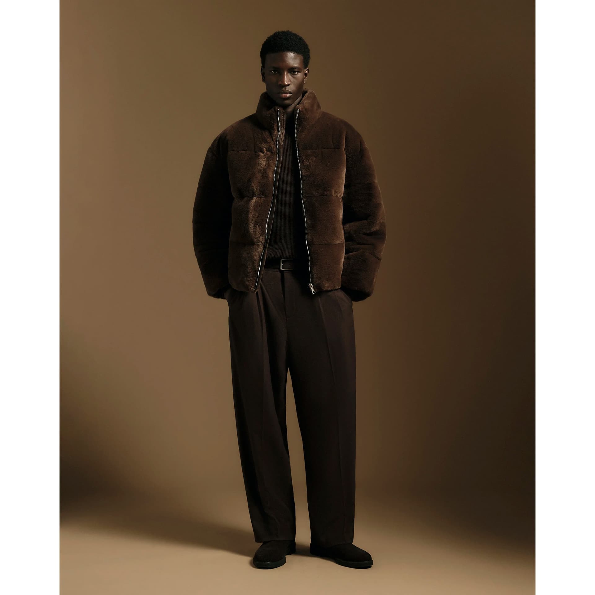 River Island Mens River Island Brown Faux Fur Padded Puffa Jacket