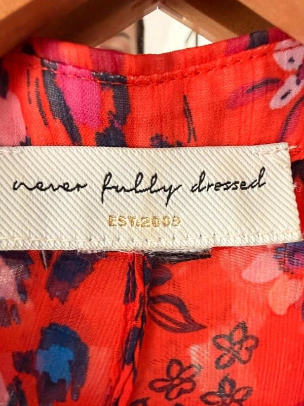 Never Fully Dressed Never Fully Dressed Red Patterned Chiffon Blouse