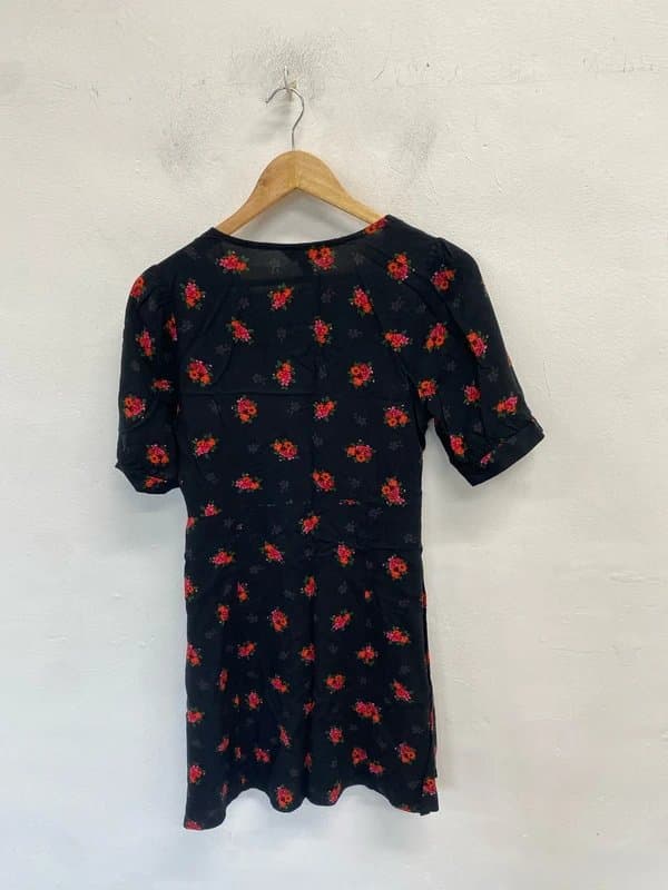 New Look Lovely new look black red floral lace neck mini dress UK 12 LB010