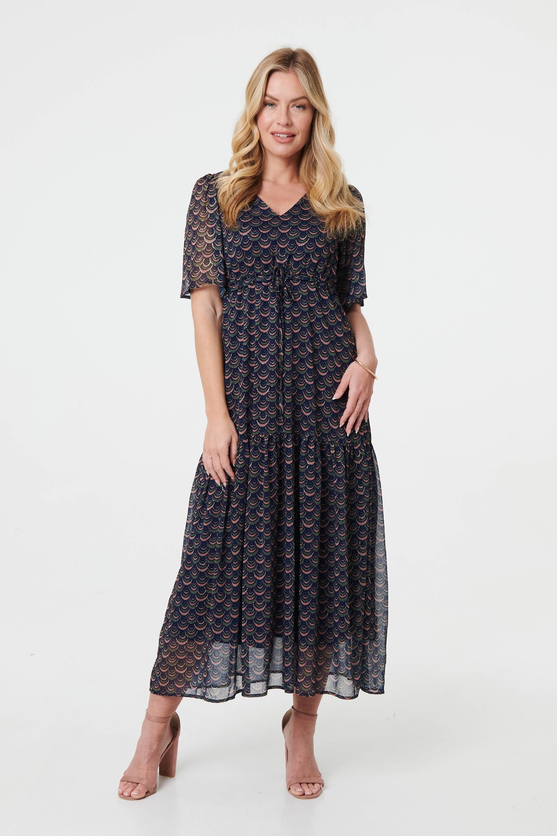 Izabel London Izabel London Women's Printed Sheer Layered Empire Maxi Dress in Blue