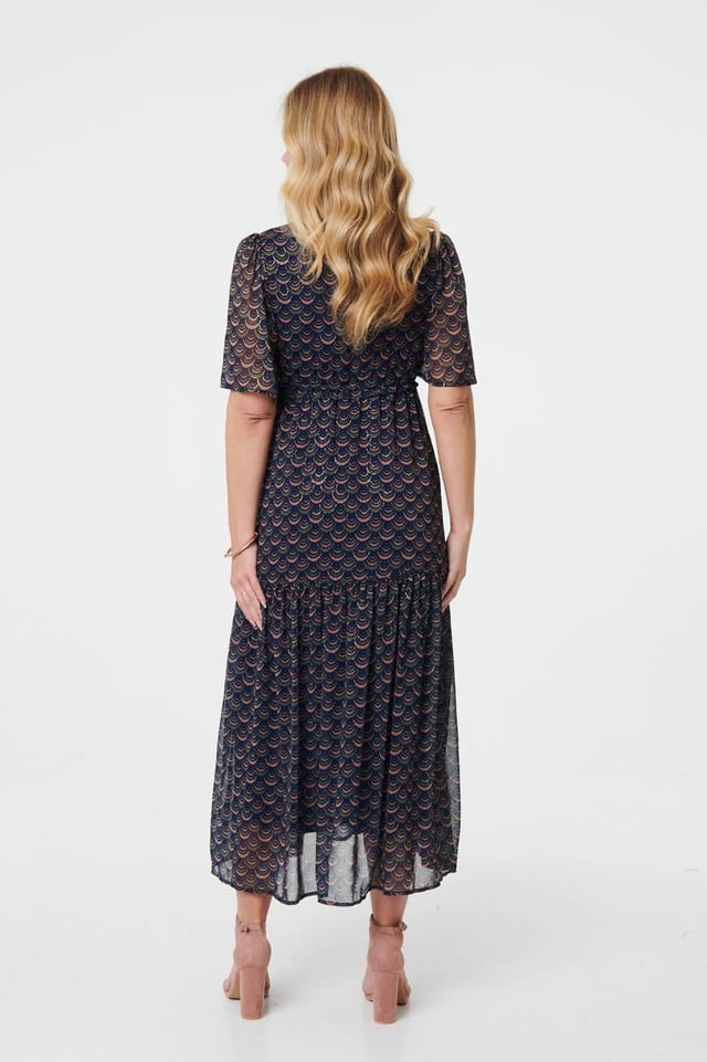 Izabel London Izabel London Women's Printed Sheer Layered Empire Maxi Dress in Blue - 3