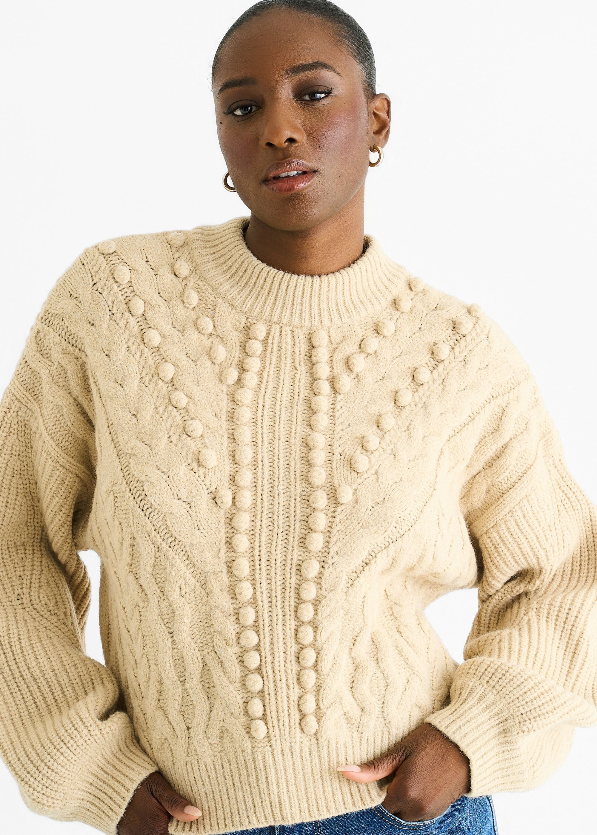Gini London Gini London Women's Beige Chunky Knit Oversized Knit Jumper - 2