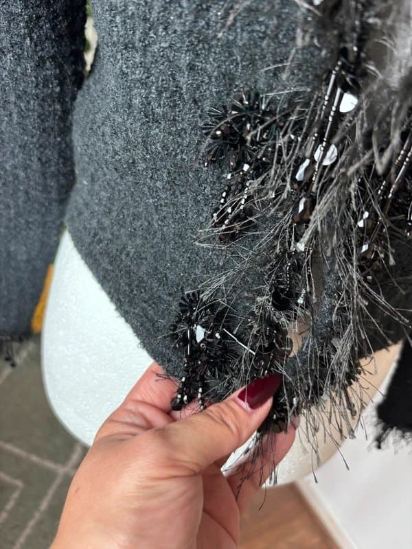 Zara ZARA Black Textured Blazer with Beaded Fringe – Size S