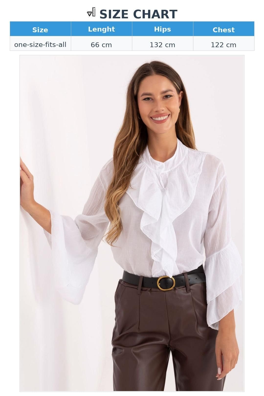 Love Lace Love Lace Women's Classic Cotton Shirt with Ruffled Sleeve Jabot in White - 4