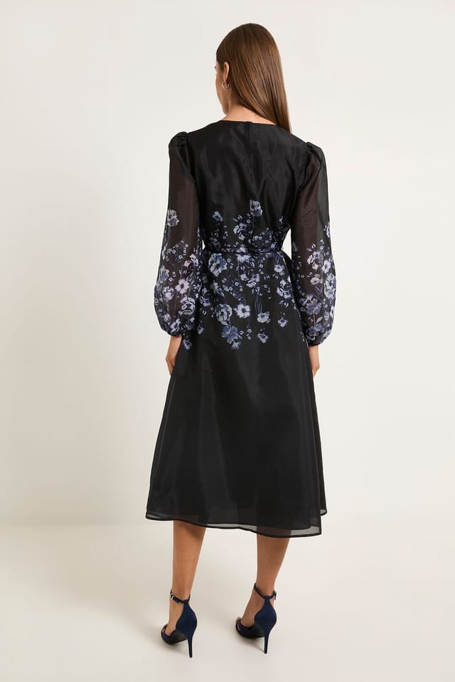 Wallis Wallis Women's Floral Placement Organza Midi Dress in Navy - 3