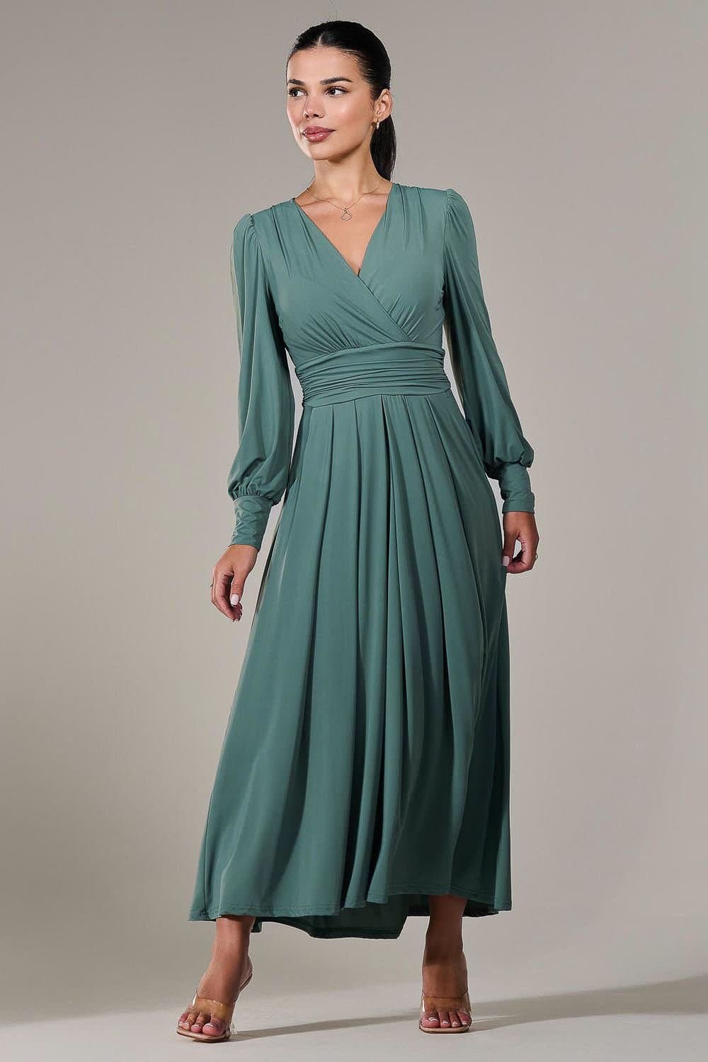 Jolie Moi Jolie Moi Women's Petite Long Sleeve Soft Silky Jersey Max in Light Green