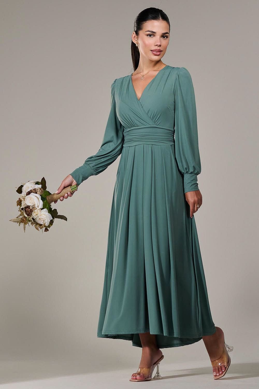 Jolie Moi Jolie Moi Women's Petite Long Sleeve Soft Silky Jersey Max in Light Green - 4